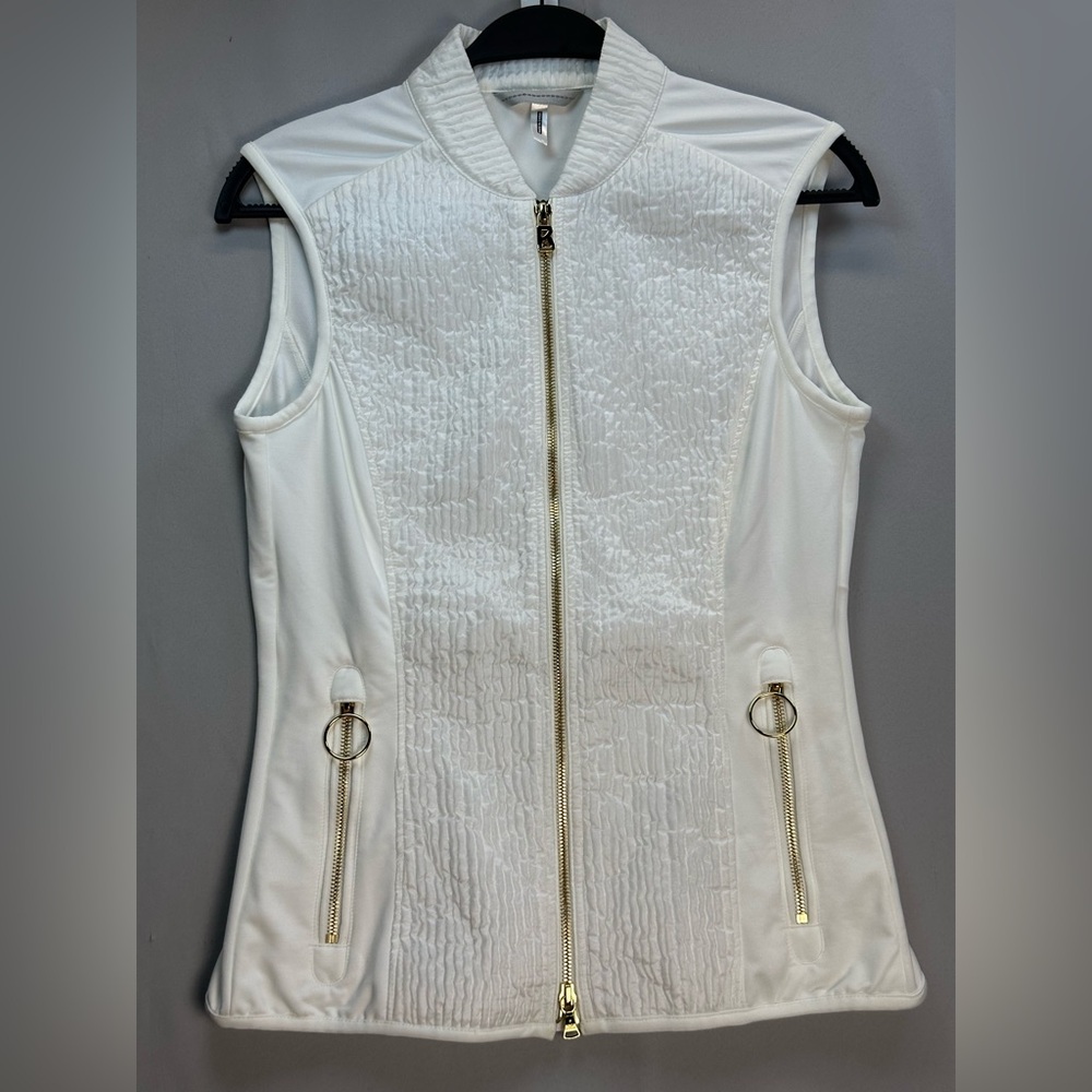 BOGNER Women's White Quilted Vest With gold hardware accents XS
